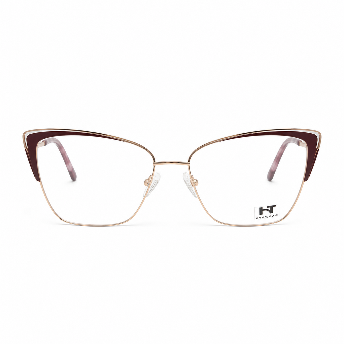 Óculos de Grau HT Eyewear Feminino Dourado com Vinho