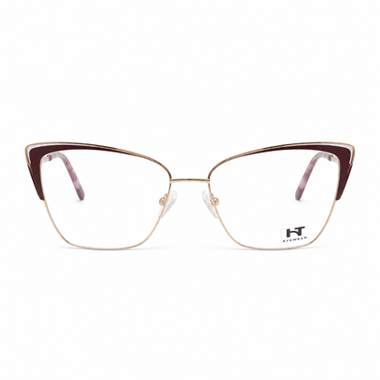 Óculos de Grau HT Eyewear Feminino Dourado com Vinho