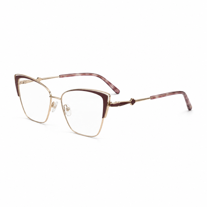 Óculos de Grau HT Eyewear Feminino Dourado com Vinho