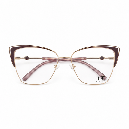 Óculos de Grau HT Eyewear Feminino Dourado com Vinho