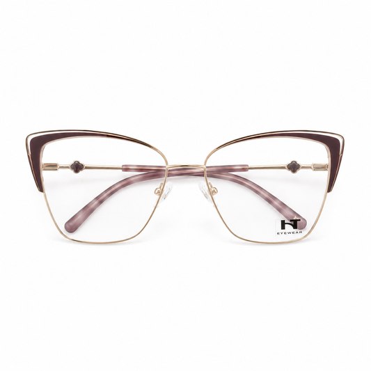 Óculos de Grau HT Eyewear Feminino Dourado com Vinho