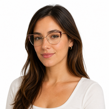 Óculos de Grau HT Eyewear Feminino Dourado com Vinho