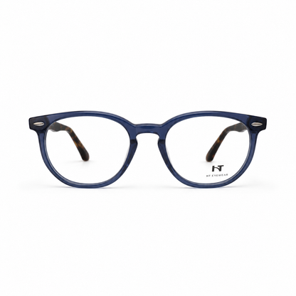 Óculos de Grau HT Eyewear Unissex Azul Marinho com Hastes Tartaruga
