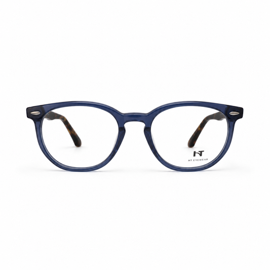 Óculos de Grau HT Eyewear Unissex Azul Marinho com Hastes Tartaruga