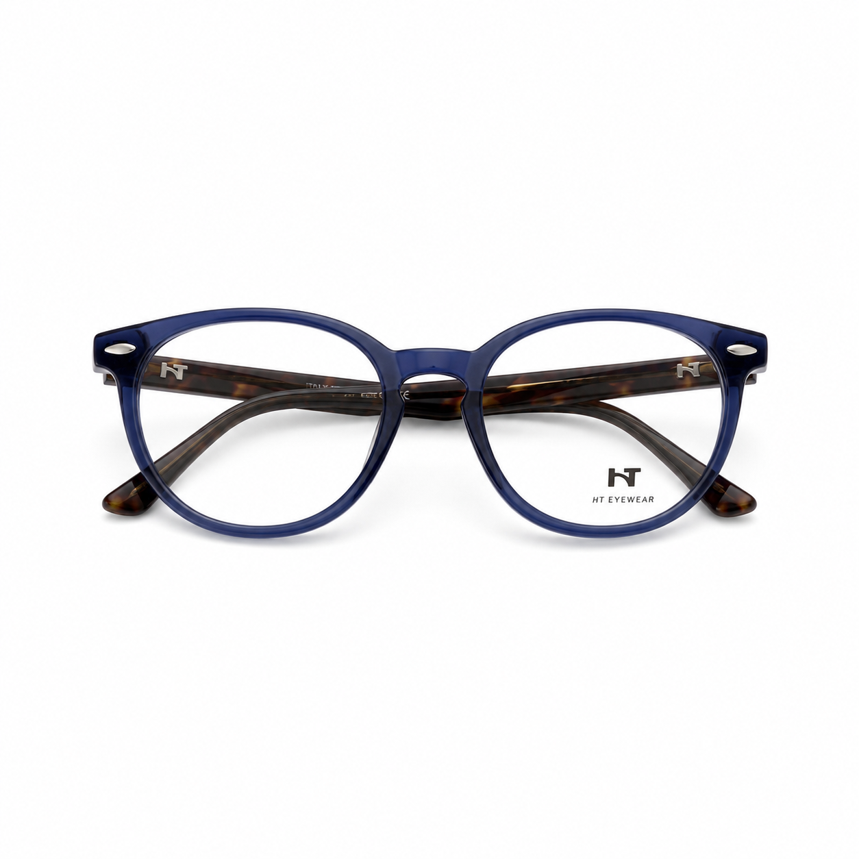 Óculos de Grau HT Eyewear Unissex Azul Marinho com Hastes Tartaruga