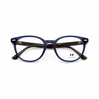 Óculos de Grau HT Eyewear Unissex Azul Marinho com Hastes Tartaruga