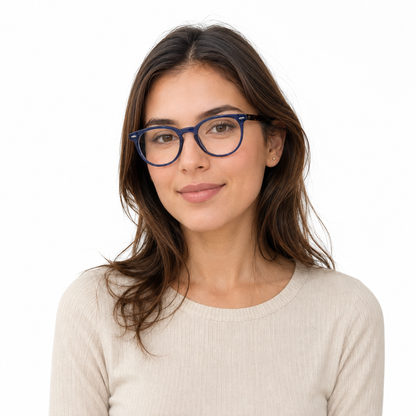 Óculos de Grau HT Eyewear Unissex Azul Marinho com Hastes Tartaruga
