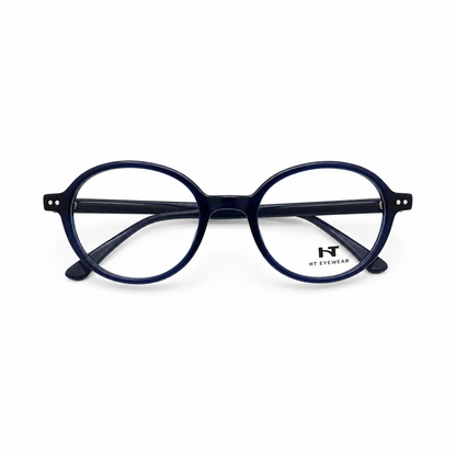 Óculos de Grau HT Eyewear Unissex Redondo Azul Marinho