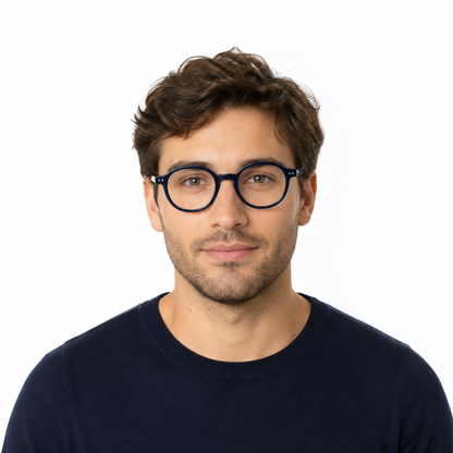 Óculos de Grau HT Eyewear Unissex Redondo Azul Marinho