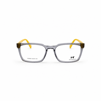 Óculos de Grau HT Eyewear Masculino Cinza Translúcido com Hastes Amarelas
