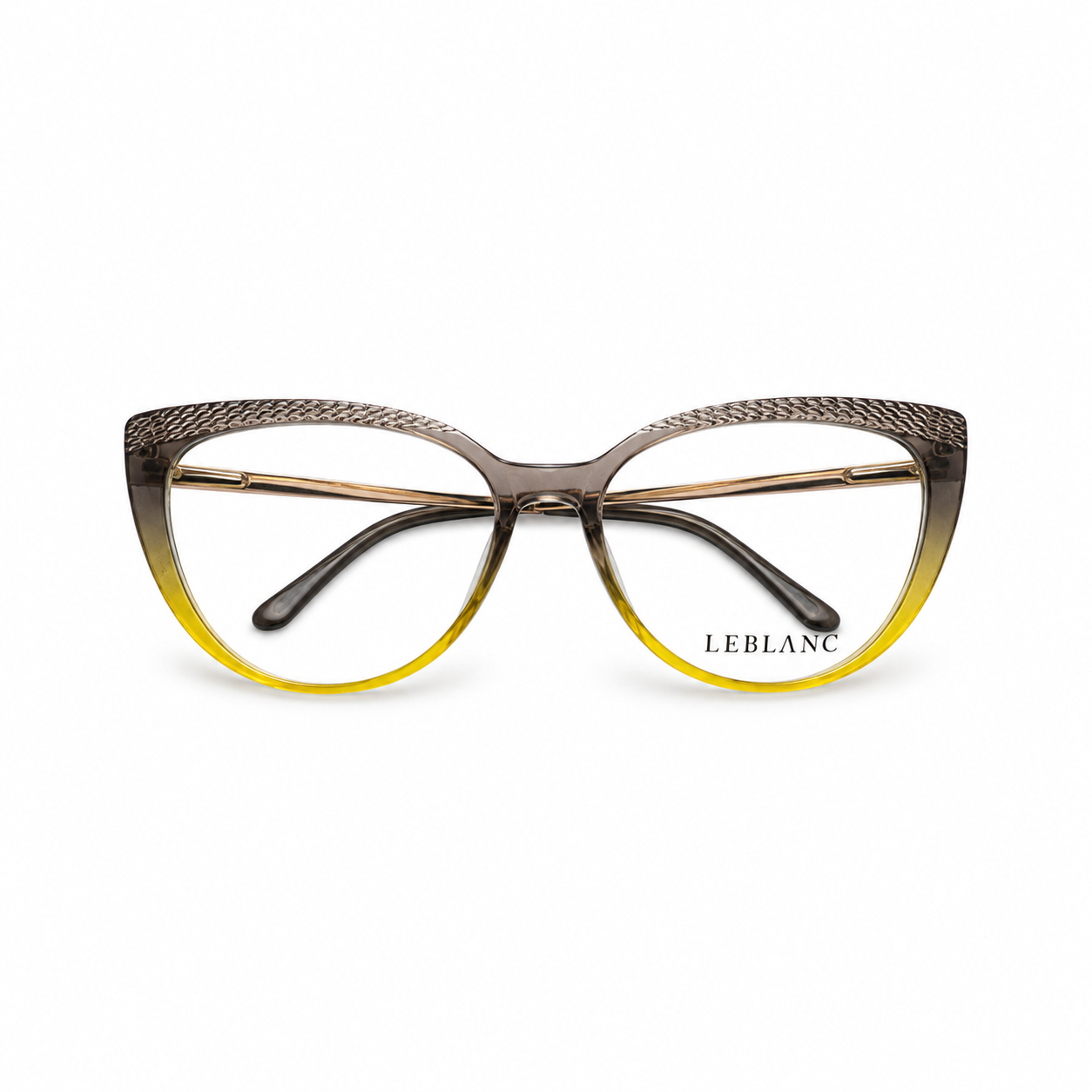 Óculos de Grau Leblanc Feminino Gatinho Degradê Cinza com Amarelo