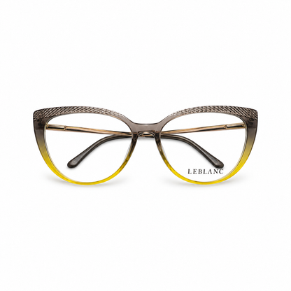 Óculos de Grau Leblanc Feminino Gatinho Degradê Cinza com Amarelo