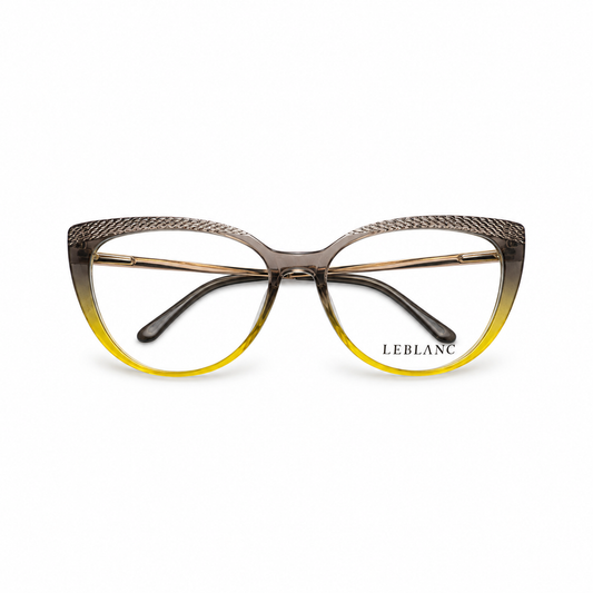 Óculos de Grau Leblanc Feminino Gatinho Degradê Cinza com Amarelo