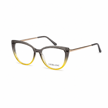 Óculos de Grau Leblanc Feminino Gatinho Degradê Cinza com Amarelo