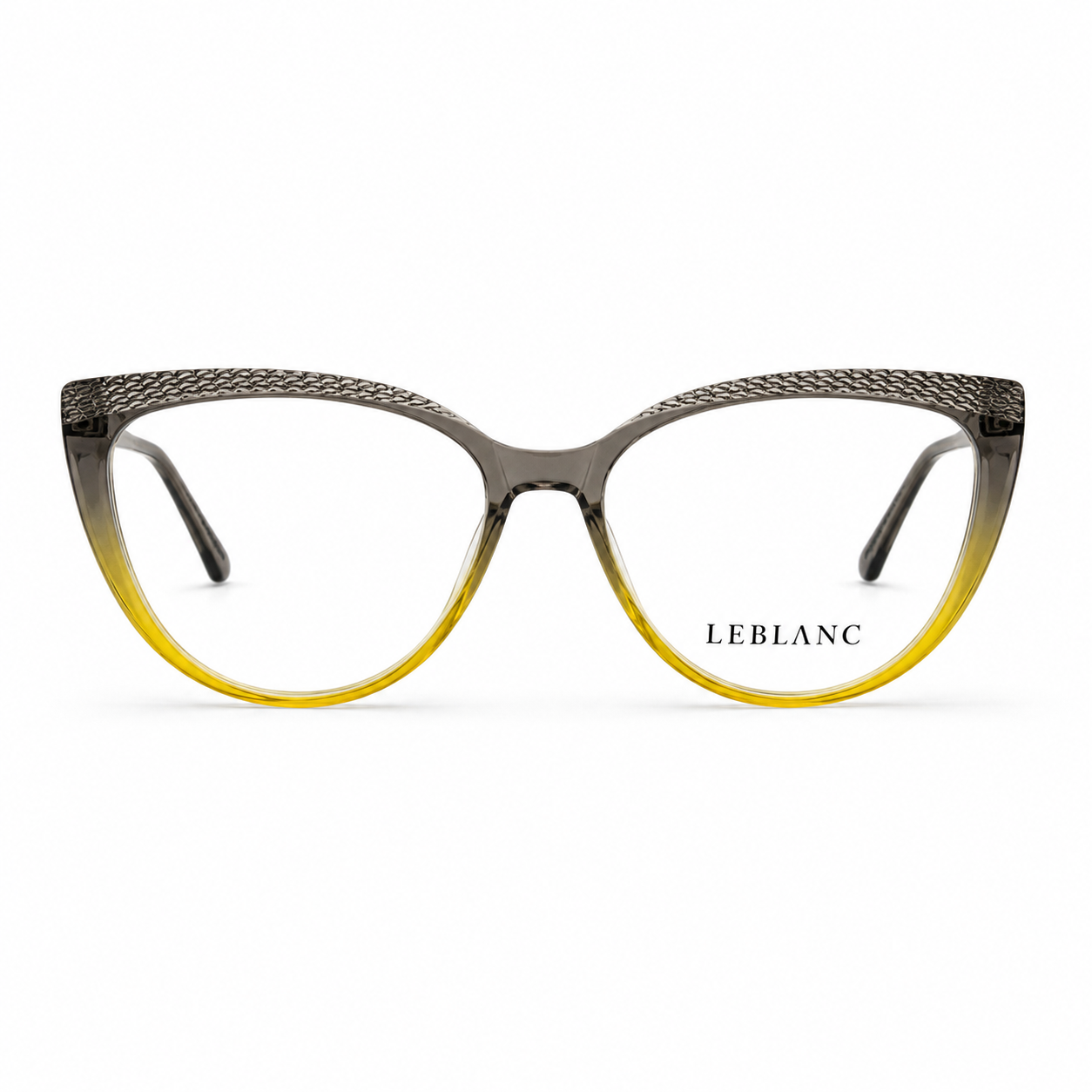 Óculos de Grau Leblanc Feminino Gatinho Degradê Cinza com Amarelo