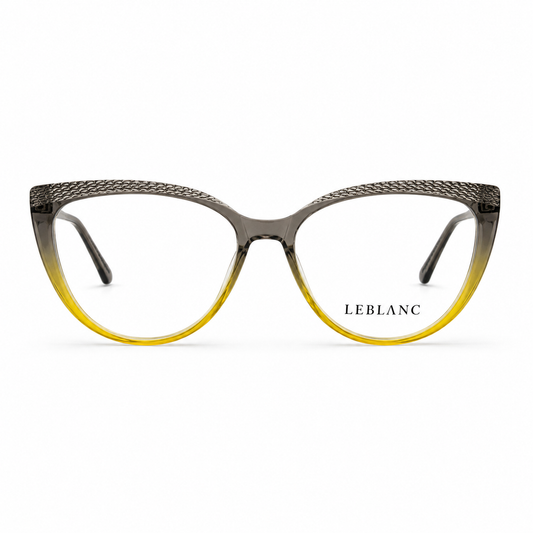 Óculos de Grau Leblanc Feminino Gatinho Degradê Cinza com Amarelo