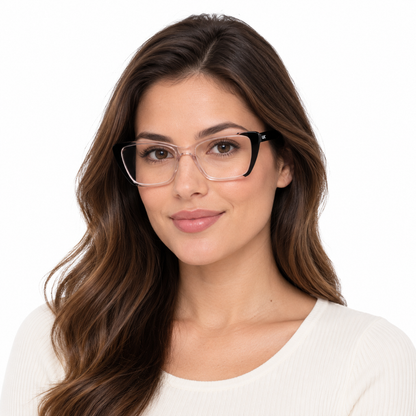 Óculos Clip-On Feminino LUC Gatinho Transparente Rosé e Preto