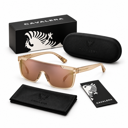 Óculos de Sol Feminino Cavalera Shield Champagne com Lente Rosé