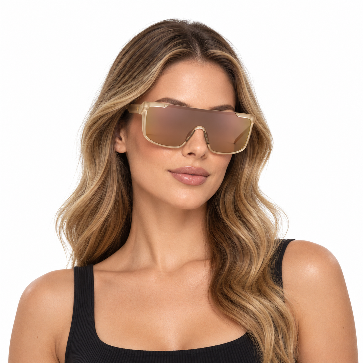 Óculos de Sol Feminino Cavalera Shield Champagne com Lente Rosé