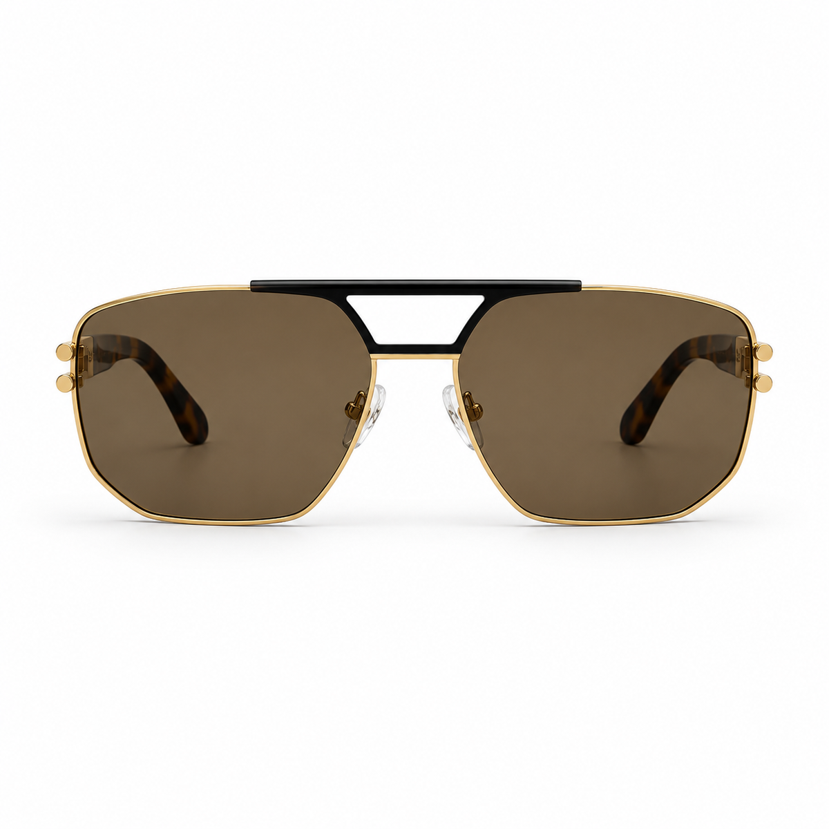 Óculos de Sol Unissex Cavalera Navigator Dourado com Hastes Tartaruga e Lentes Marrons