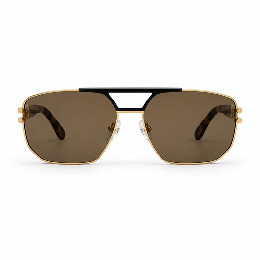 Óculos de Sol Unissex Cavalera Navigator Dourado com Hastes Tartaruga e Lentes Marrons