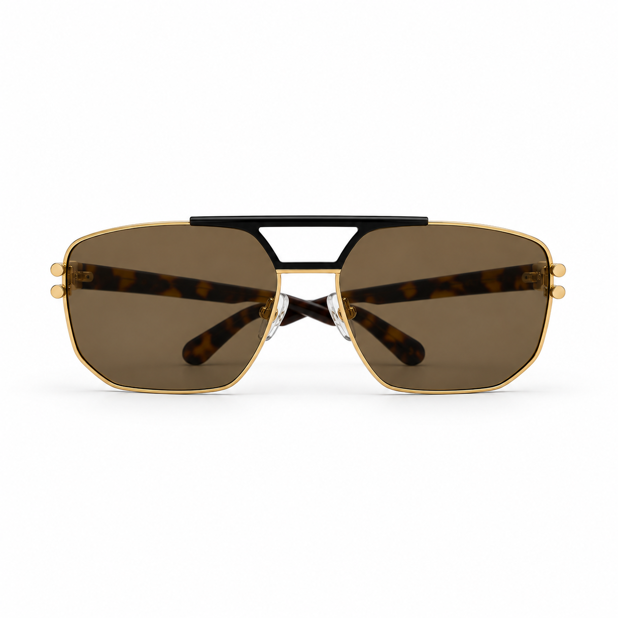 Óculos de Sol Unissex Cavalera Navigator Dourado com Hastes Tartaruga e Lentes Marrons