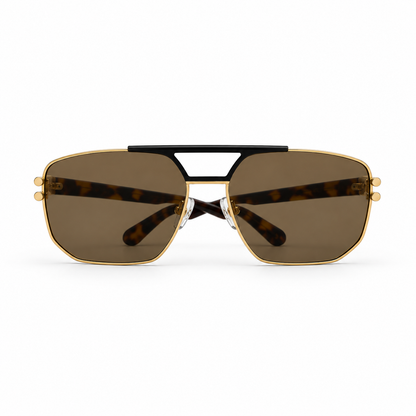 Óculos de Sol Unissex Cavalera Navigator Dourado com Hastes Tartaruga e Lentes Marrons