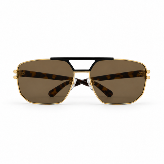 Óculos de Sol Unissex Cavalera Navigator Dourado com Hastes Tartaruga e Lentes Marrons
