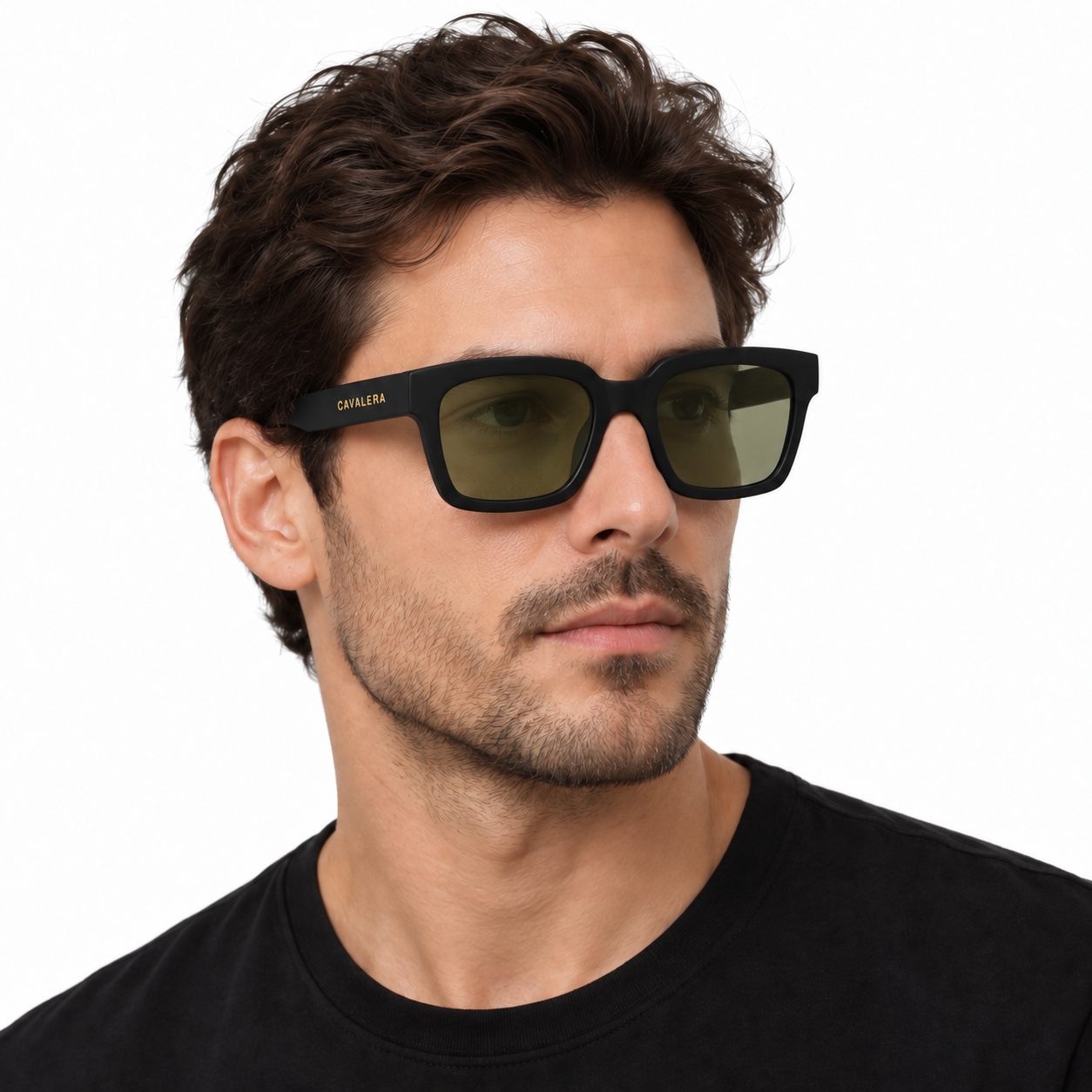 Óculos de Sol Unissex Cavalera Quadrado Preto com Lentes Cosméticas Verdes