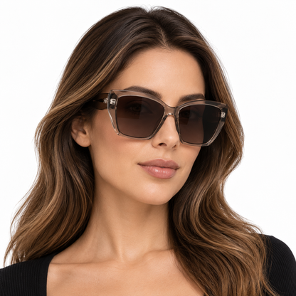 Óculos de Sol Feminino Marrom Translúcido com Lentes Marrom