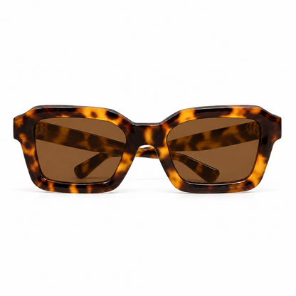Óculos de Sol Feminino Havana Geométrico com Lentes Marrom