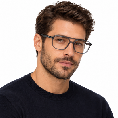 Óculos de Grau Masculino Cinza Fumê com Ponte Dupla