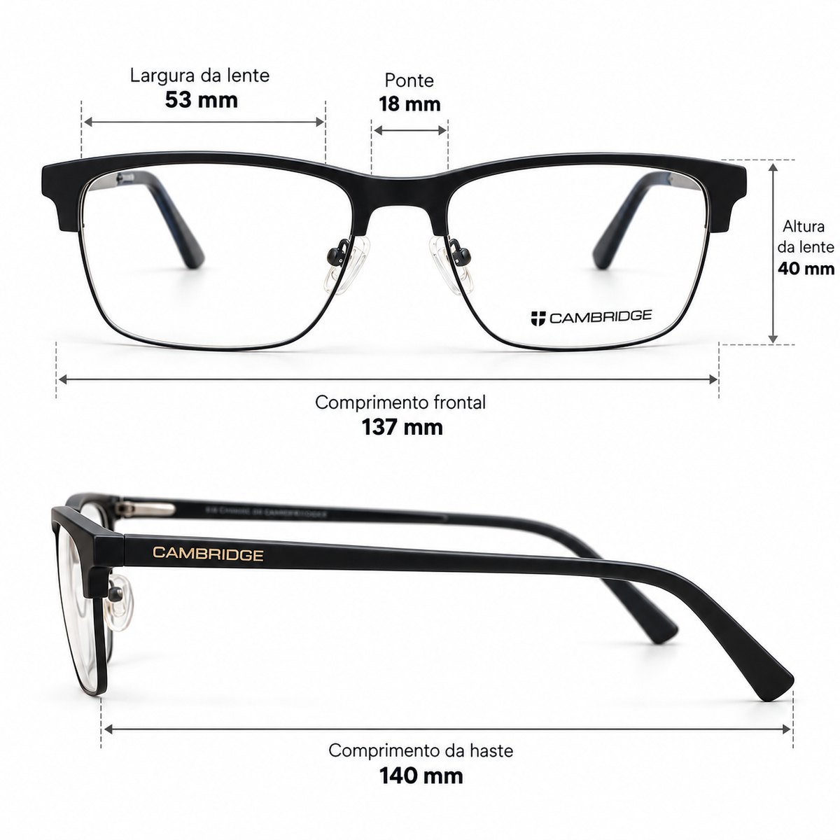 Óculos de Grau Masculino Cambridge Preto Retangular