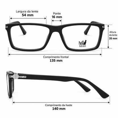 Óculos de Grau Masculino MIAH Preto Retangular