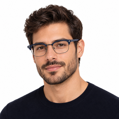 Óculos de Grau Masculino JoNo Azul Marinho Semiaro