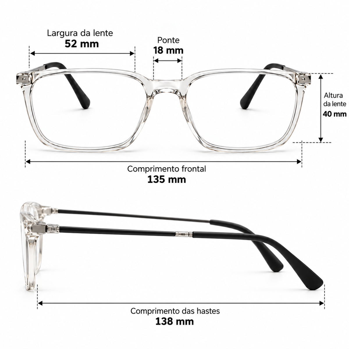 Óculos de Grau Masculino Next Cristal Retangular