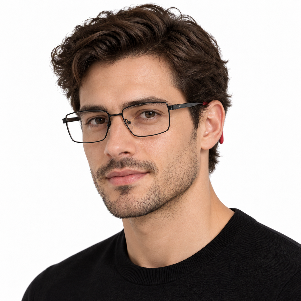 Óculos de Grau Masculino MIAH Preto Retangular com Detalhes Vermelhos