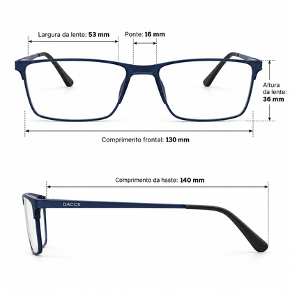 Óculos de Grau Masculino Daccs Azul Marinho Retangular