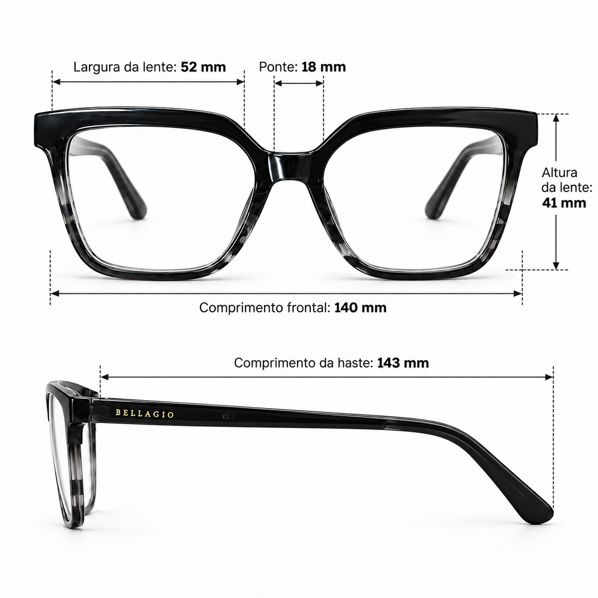 Óculos de Grau Feminino Bellagio Preto Translúcido