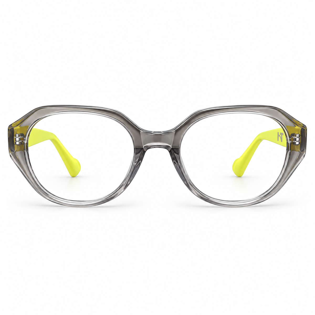 Óculos de Grau Feminino HT Cinza Translúcido com Amarelo Neon