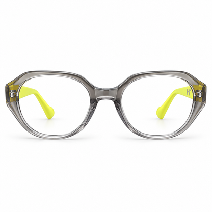 Óculos de Grau Feminino HT Cinza Translúcido com Amarelo Neon