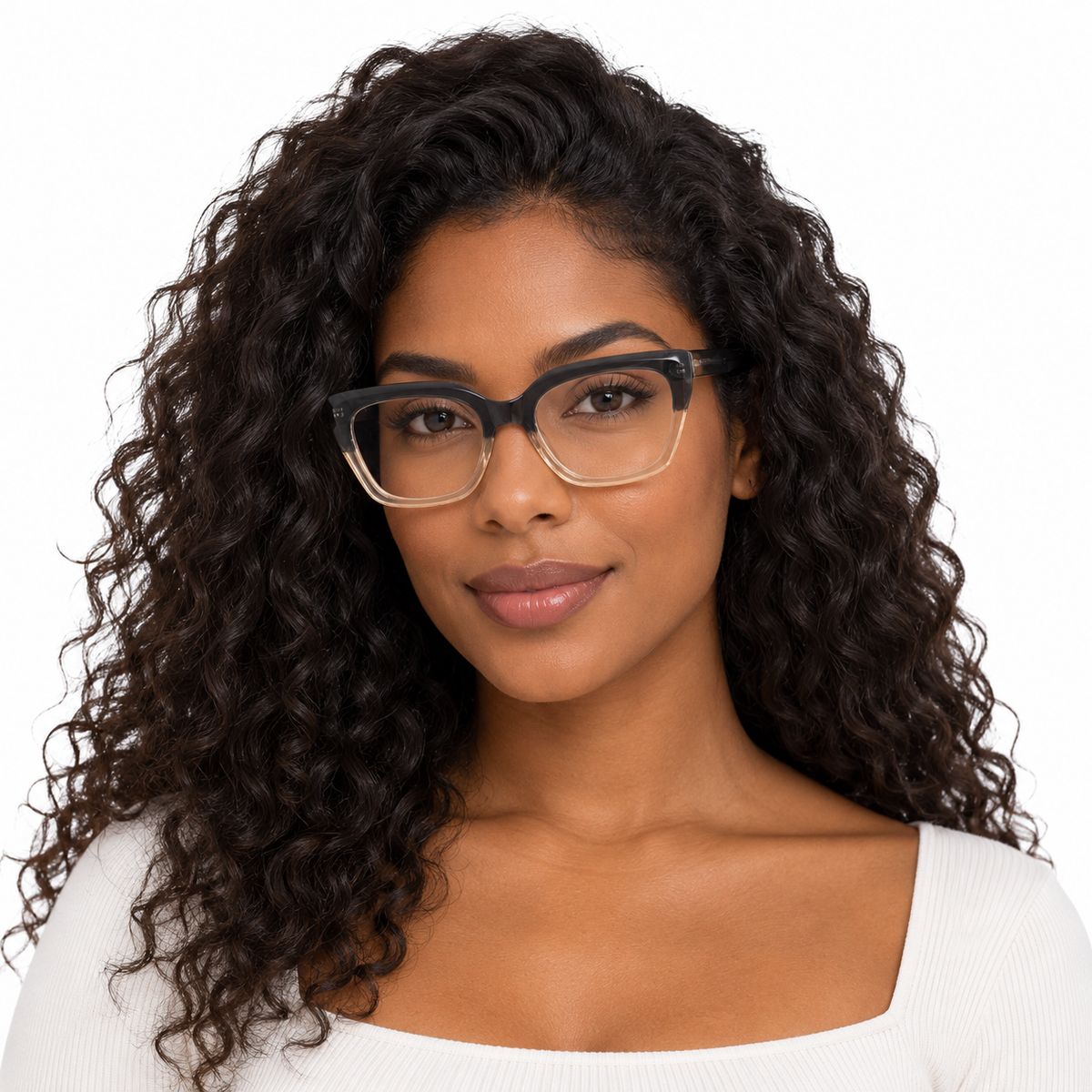 Óculos de Grau Feminino Bicolor Preto Fumê e Champanhe