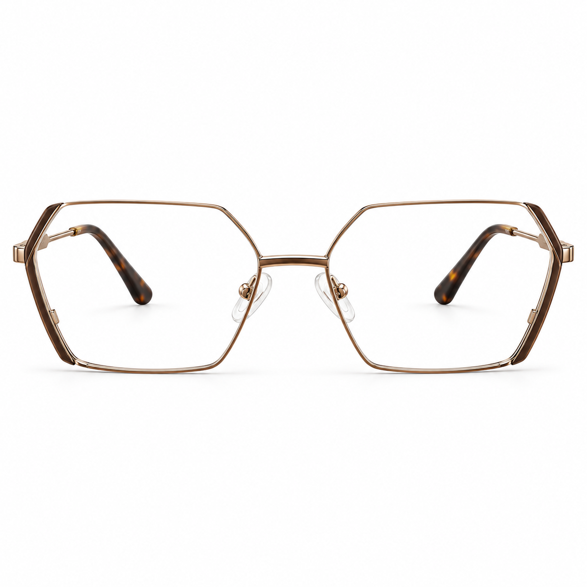 Óculos de Grau Feminino Geométrico Dourado com Detalhes Marrom