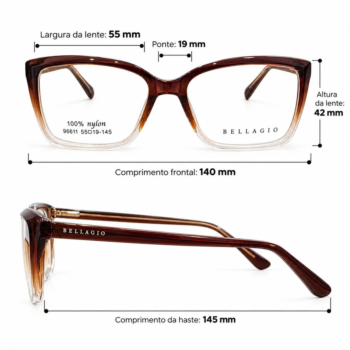 Óculos de Grau Feminino Bellagio Marrom Degradê com Cristal