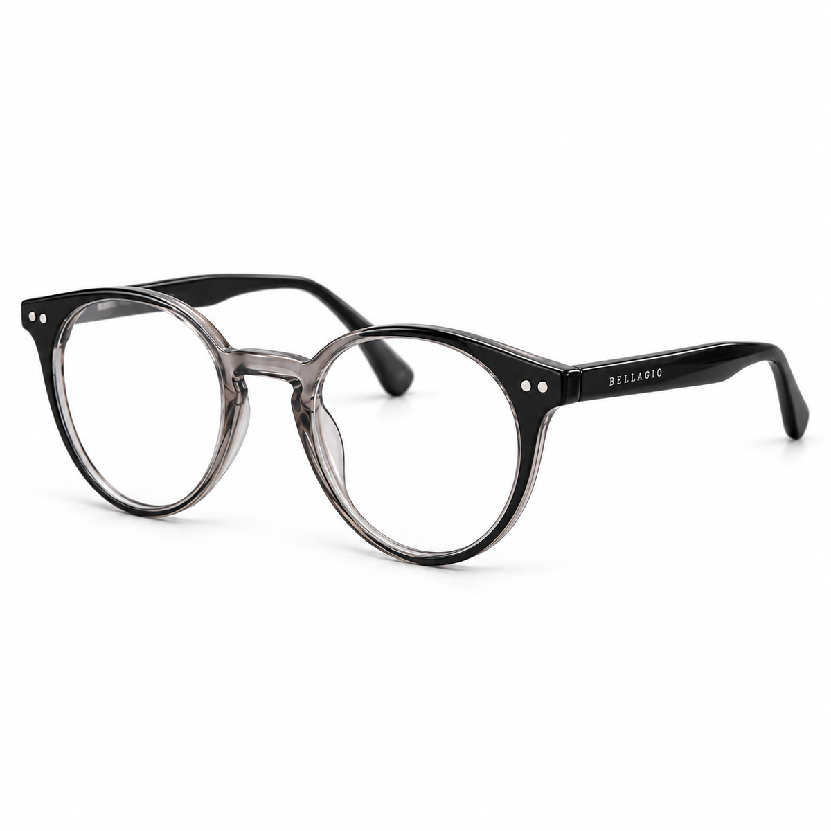 Óculos de Grau Feminino Bellagio Redondo Preto com Cristal Fumê